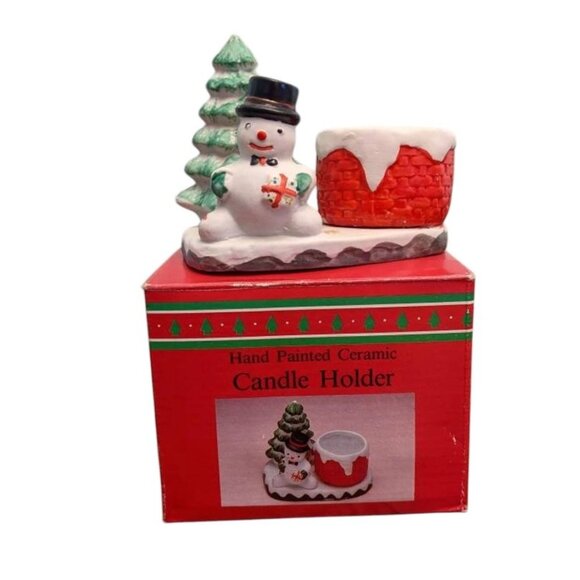 Ceramic Christmas Snowman & Tree Planter - Festive Holiday Decor - Picture 4 of 16